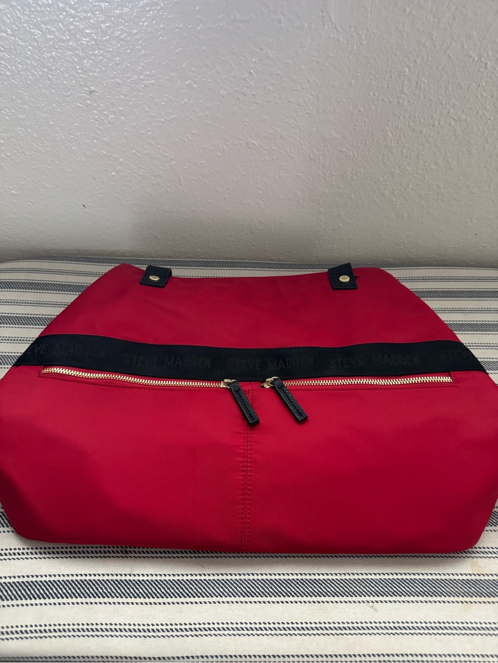 Steve Madden Red Tote with Black Accent and Gold Zipper